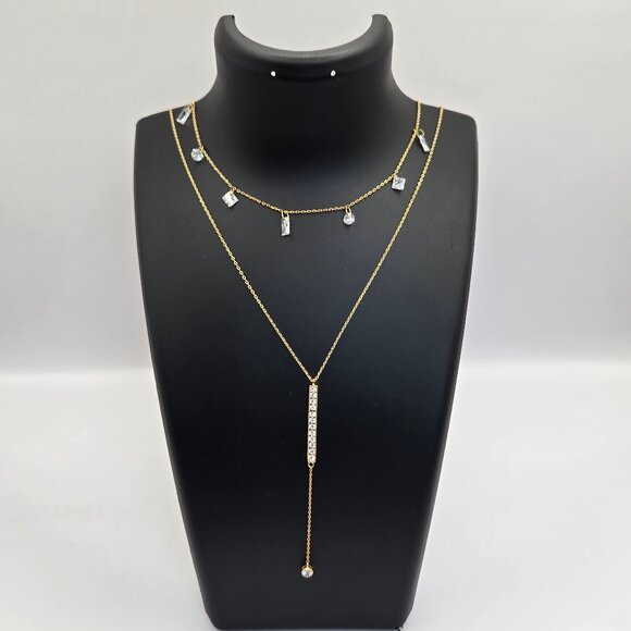 Lulus Alluring Sparkles 14kt Gold Rhinestone Layered Necklace New With Tags - Picture 10 of 16